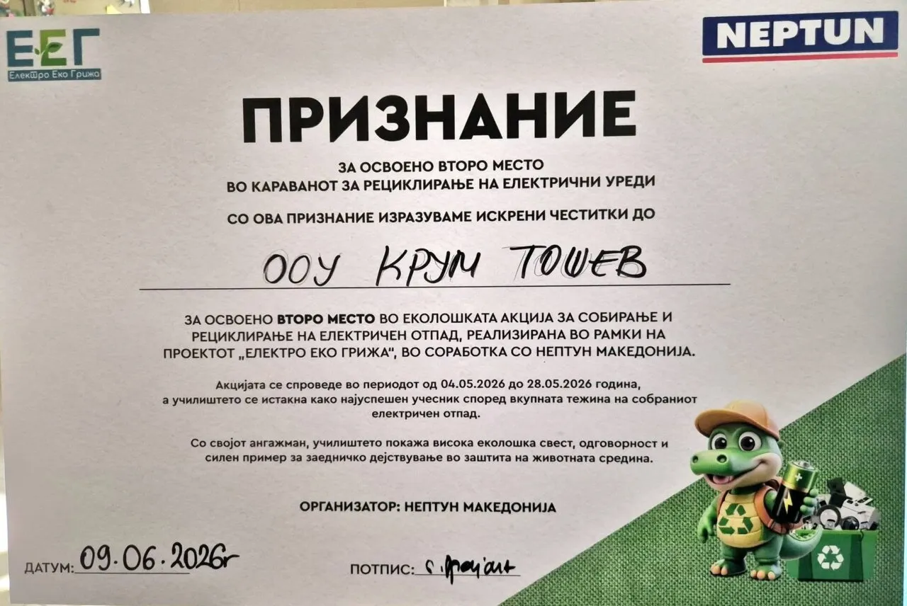 Освоено второ место во предизвикот ,,Собирај и рециклирај електричен отпад”